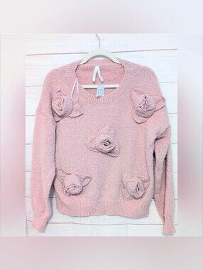 Nwt Dreamers Light Pink Floral Knit Sweater Size XS